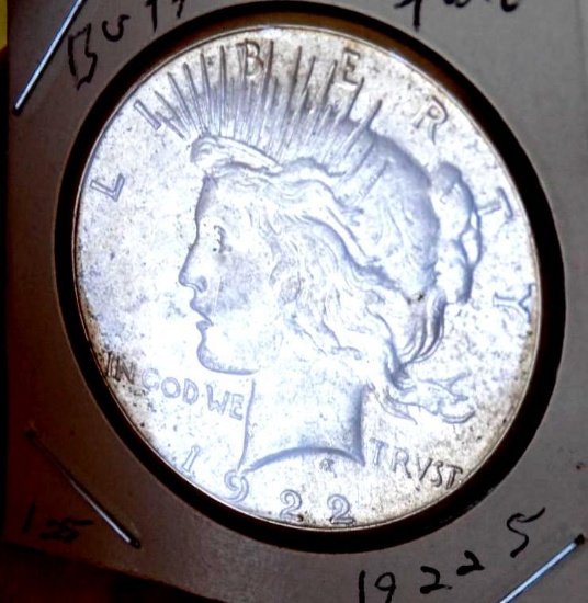 Peace Silver Dollar 1922 S Key Date Bu+++ Nicely Toned Original Beauty