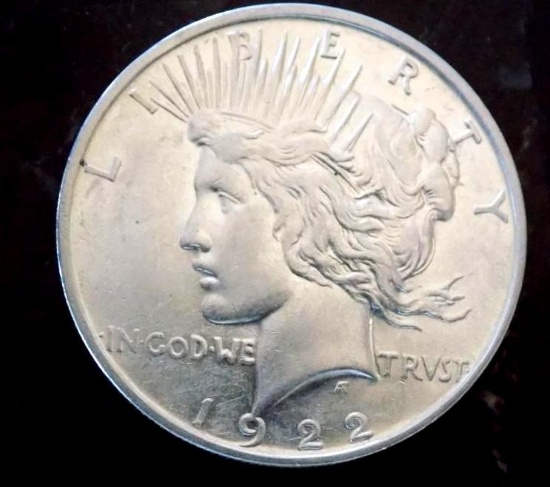Peace Silver Dollar 1922 D Frosty Bu++++ Key Date Nice Luster
