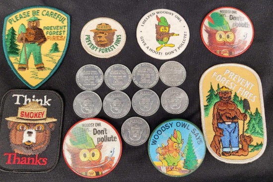 Smokey the Bear and Woodsy the Owl Patch and Button Collection