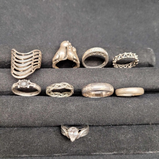Silver Ring Lot Of 9 Rings 925 And Sterling