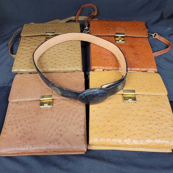 4 Ostrich Skin Purses And Belt