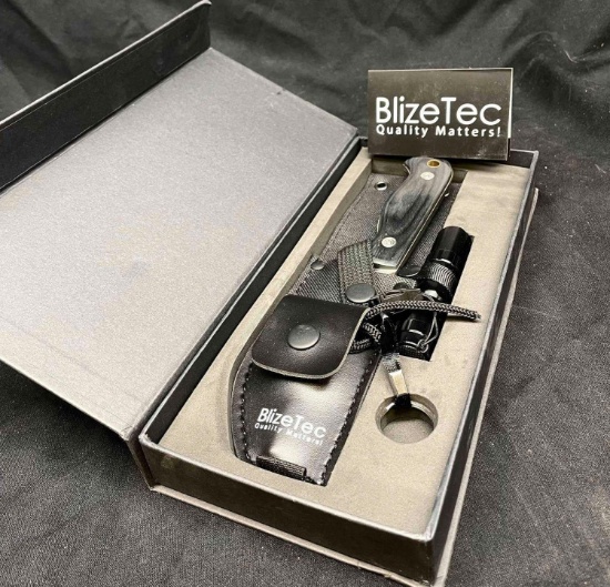 BlizeTec Survival Hunting Knife Limited Edition with Flashlight and Flint BT986FT