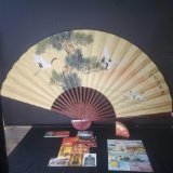 Large Chinese Decorative Paper Fan 2 Small Books 17 Post Cards