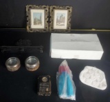 2 Small Signed Framed Art Pieces, Vintage Magnavox, Radio Doll Purse