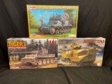 Dragon, Tamiya, Hobby Boss Military Vehicle Models. US AAVP7A1, Tiger I, German Flakpanzer IA with