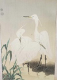 Framed Art of Three Snowy Herons With Chop Mark, Kotozukla Eiichi