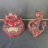 Toad Toad and Dragon 2 redwood resin decor pieces