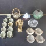 Mayaki Japanese Ceramic teapot set. Vase swan bowl gold statue