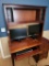 Wood Desk with monitors flatscreens