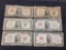 2 Silver Certificate One Dollar Bills and Three Red Seal $2 Bills