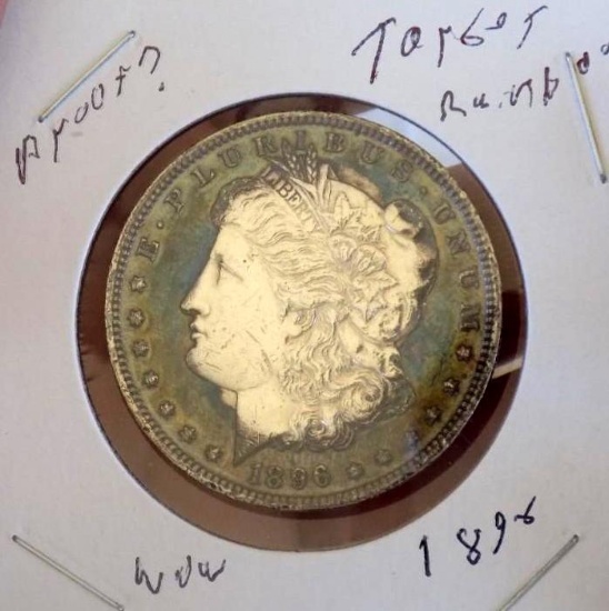 Morgan silver dollar 1896 gem bu target monster rainbow looks proof rare find $$$$