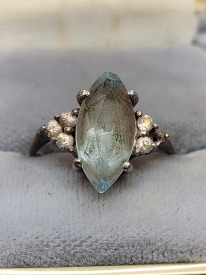 Blue Topaz 925 Silver Ring Stunning Gemstone Antique