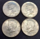 Kennedy Silver Halfs Lot of 4, $2 Face Value, Some Nice UNCs 90% Silver Lot