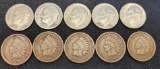 Collector Lot 5 Full Date Indians and 5 Silver Dimes All 90% Some UNCS