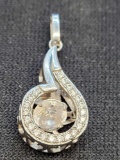 Sterling Silver Pendant with Cubic Zirconia Diamonds Antique
