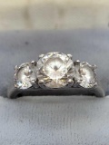 Sterling Silver Three Stone Cubic Synthetic Diamond Ring Beautiful