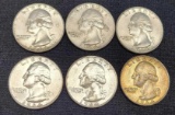 Washington Quarter Lot of 6 $1.5 Face Value 90% Silver