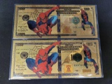 2 24kt Gold $1000 Spider-Man Bill
