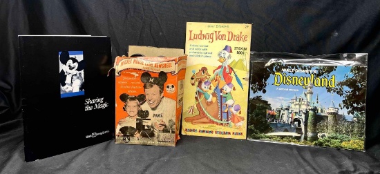 Vintage Mattel Mickey Mouse Club Newsreel Projector, Ludwig Von Drake Stickum Book, Disneyland