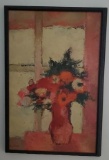 Oil on canvas of Flowers in Vase, signed says Cathelin 63