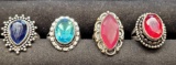 Silver 925 Ring lot With color stones 4 rings