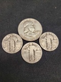 1959-D Franklin Half and 3 1927 Standing Liberty Quarters Silver coins