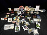 Assorted Sports and Entertainment Pins, Buttons, Patches. Chargers, Raiders, Elvis, More