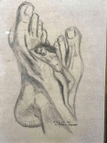 Sketch Art of Feet with Woman Laying Atop . Signed W. James Maytum 1947