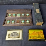 Small Plaques of Swedish Cathedrals/Museums Piano Music Roll Jewelry Box Etc.