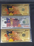 Three Kobe Bryant $100 Bills Two 24kt gold plated and One Silver