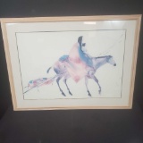 Framed artwork print mother and daughter on horseback