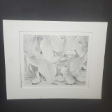 Matted artwork of flowers w/signature