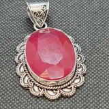 Silver 925 Pendant with Ruby Inlay Handcrafted Jewelry