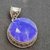 Blue Sapphire gemstone set In 925 Silver pendant