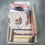 Small box of vintage and reel to reel tapes 45s and records