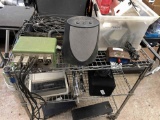 Cart full of Assorted Electronics. Speakers, Audio Cables, Casette Tapes, more