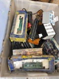 Bin Full of Toy Train Cabs, Parts, Tracks more