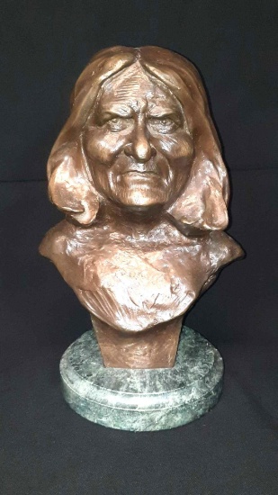 Escondido - Geronimo Native American Bronze Bust. 11in. tall 5.5in.wide. Bronze bust