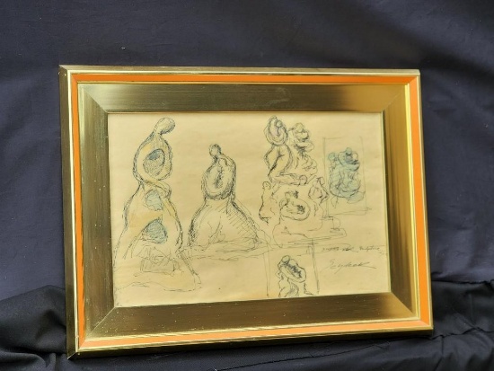 La Jolla - Michael Schreck Sketches Of Sculpture Framed And Signed