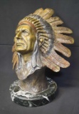 Escondido - Henry Alvarez Bronze colorized Bust of Native American Chief with headdress