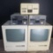 3 vintage apple floppy disc drives 2 Macintosh plus monitors