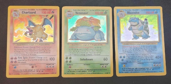 Charizard Venusaur and Blastoise WOTC Pokemon Cards