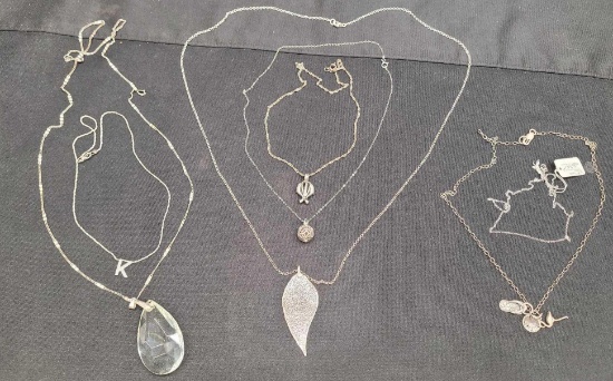 Lot Of 7 Silver 925 Necklaces With Different Pendants