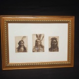 Framed Artwork W/signature And Date Realist Santa Fe Artist Eli Levin Three Chiefs