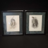 2 Framed Prints Man/woman Dressed In Native American Indian Style