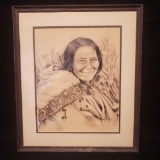 Framed Art Portrait Of Native American Woman W/signature Says Alana Bray