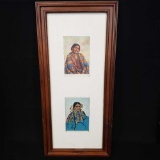 2 Framed early 1900s native American post cards of tribeswomen