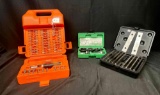Assorted Tools. Screwdriver with bits, Drill Bits, 7235bb Knockout Punch Kit, More