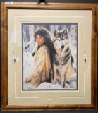 Native American Woman With Wolf Print By Maija