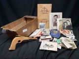 Navy Sailor Ship box Full of Ephemera. Old Pictures, Envelopes. Wooden Toy Gun